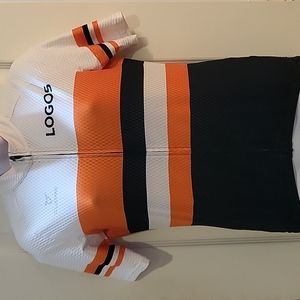 Cuore Logos ladies small cycling shirt orange, white and black zippered, pockets